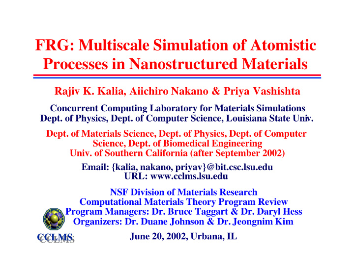 frg multiscale simulation of atomistic processes in