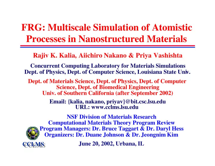 frg multiscale simulation of atomistic processes in