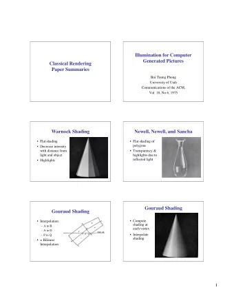Illumination for Computer  Generated Pictures  Classical Rendering  Paper Summaries  Bui Tuong