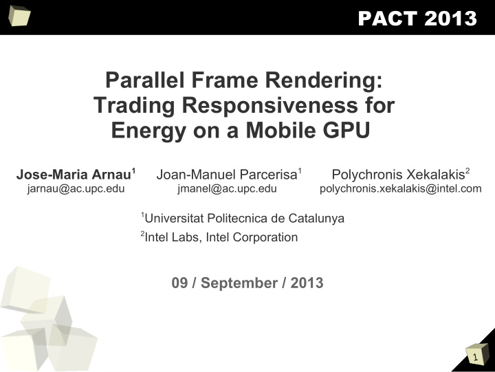 parallel frame rendering trading responsiveness for