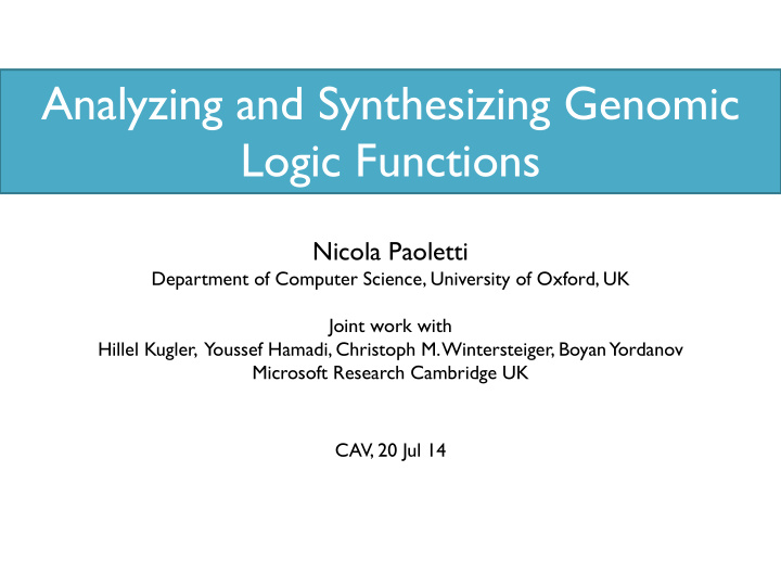 analyzing and synthesizing genomic logic functions