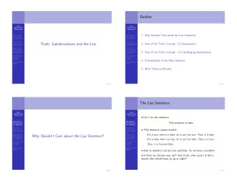 Outline  Truth,  Truth,  Subderivations  Subderivations  and the Liar  and the Liar  1. Why Should