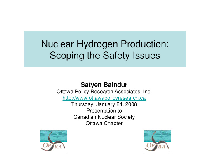nuclear hydrogen production scoping the safety issues