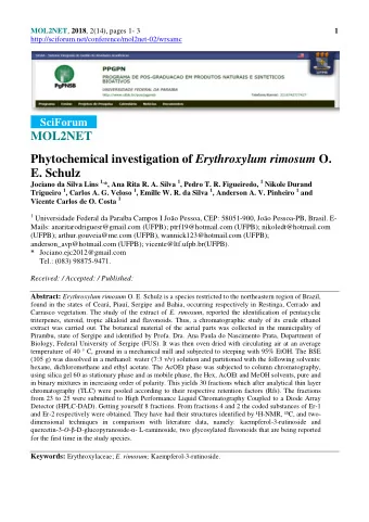 MOL2NET Phytochemical investigation of Erythroxylum rimosum O.  E. Schulz Jociano da Silva Lins 1,