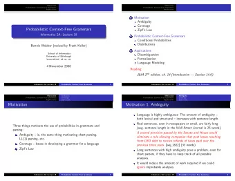 Probabilistic Context-Free Grammars  Zipfs Law  Informatics 2A: Lecture 19 2 Probabilistic