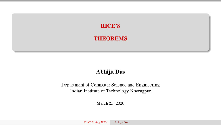 rice s theorems abhijit das