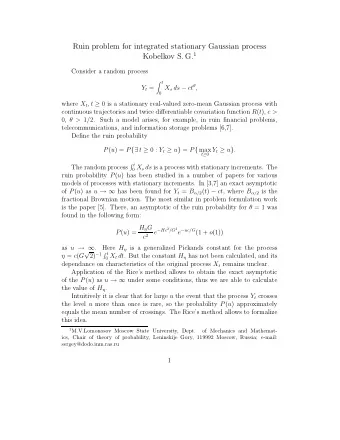 Ruin problem for integrated stationary Gaussian process Kobelkov S. G. 1  Consider a random process