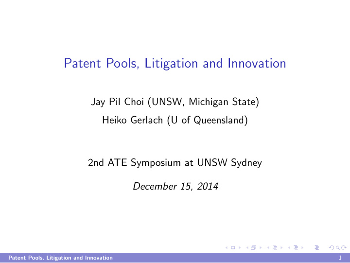 patent pools litigation and innovation