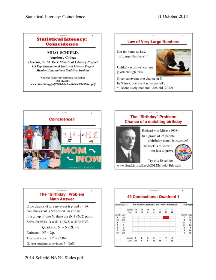 11 october 2014 statistical literacy coincidence