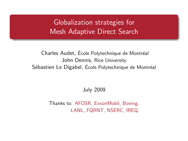 globalization strategies for mesh adaptive direct search