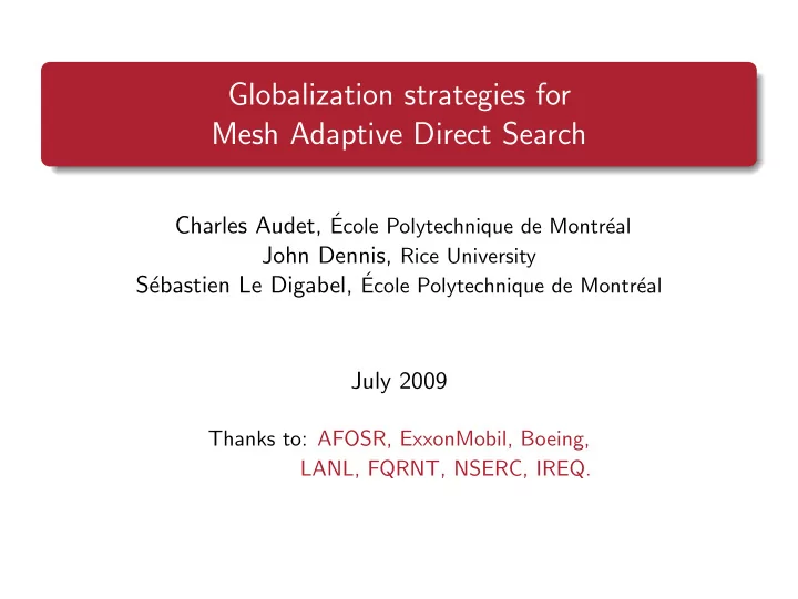 globalization strategies for mesh adaptive direct search