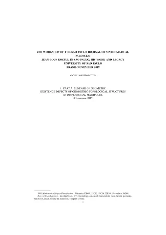 2ND WORKSHOP OF THE SAO PAULO JOURNAL OF MATHEMATICAL  SCIENCES:  JEAN-LOUS KOSZUL IN SAO PAULO,