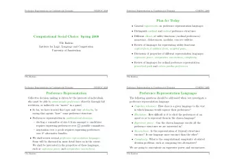 Plan for Today  General requirements on preference representation languages  Distinguish