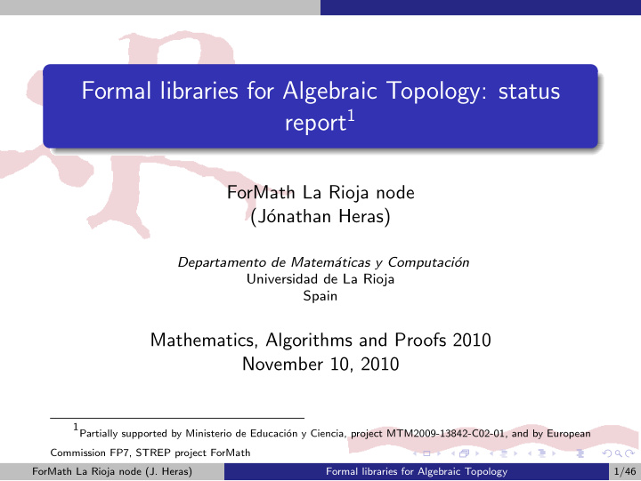 formal libraries for algebraic topology status