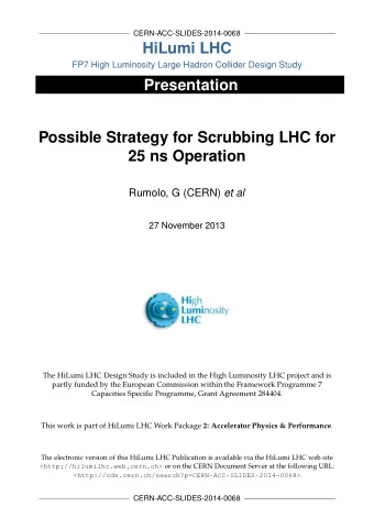 HiLumi LHC  FP7 High Luminosity Large Hadron Collider Design Study  Presentation  Possible Strategy