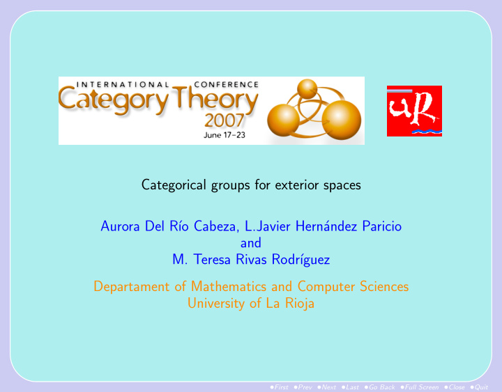 categorical groups for exterior spaces aurora del r o