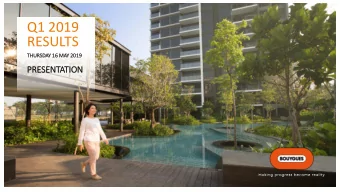 Q1 2019  RESULTS  THU  HURSD  SDAY 16  16 MAY 2019  2019  PRESENTATION  This presentation contains