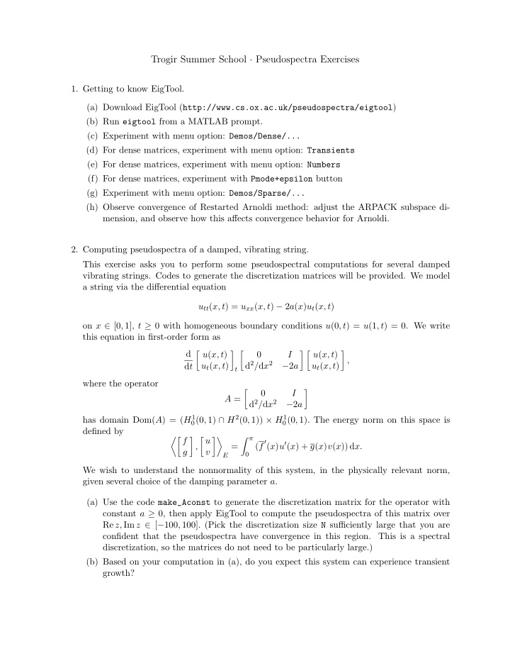 trogir summer school pseudospectra exercises