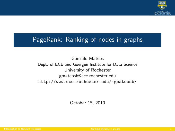 pagerank ranking of nodes in graphs