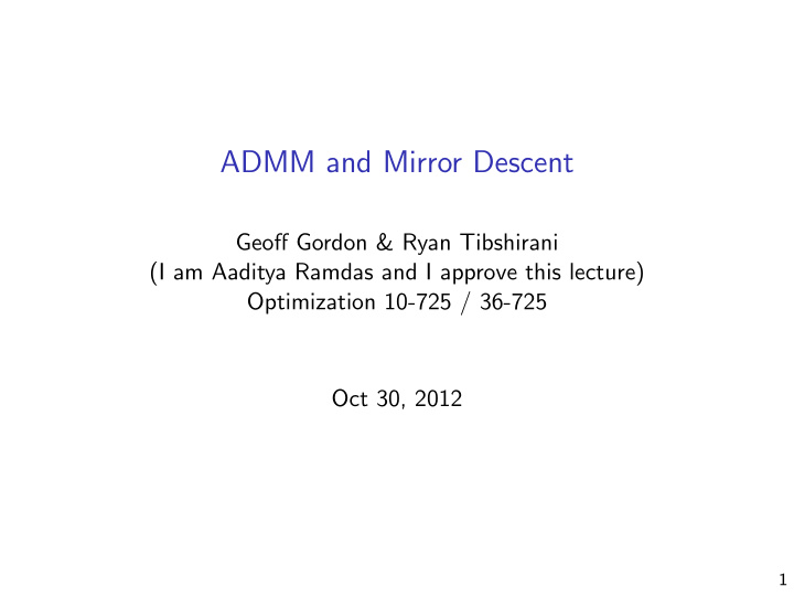 admm and mirror descent