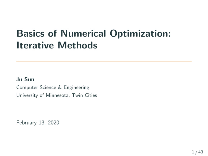 basics of numerical optimization iterative methods