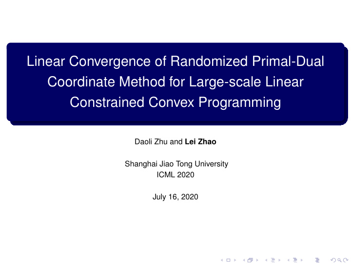 linear convergence of randomized primal dual coordinate