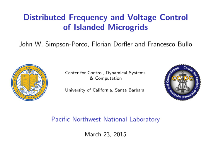 distributed frequency and voltage control of islanded