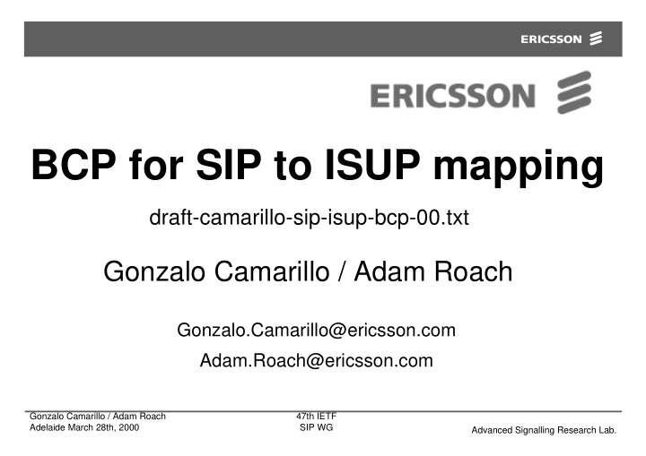 bcp for sip to isup mapping