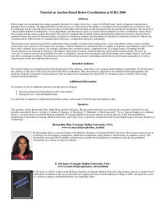 Tutorial on Auction-Based Robot Coordination at ICRA 2006  Abstract  Robot teams are increasingly