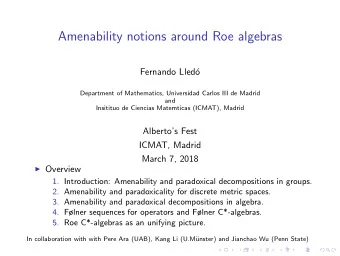 Amenability notions around Roe algebras  Fernando Lled  o  Department of Mathematics, Universidad