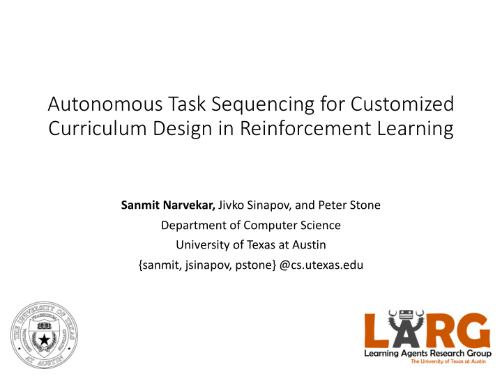 autonomous task sequencing for customized curriculum