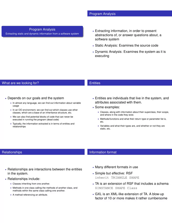 program analysis program analysis extracting information