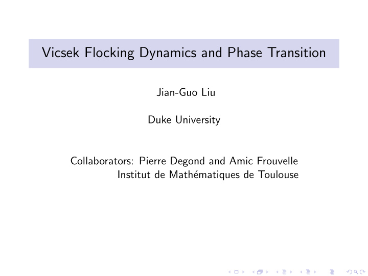 vicsek flocking dynamics and phase transition