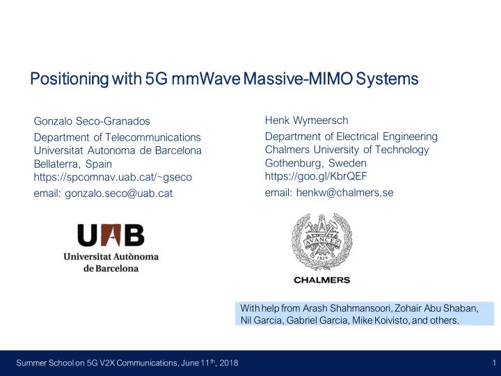 positioning with 5g mmwave massi sive mimo systems