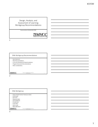 4/17/20  Design, Analysis, and  Assessment of Learning  Workgroup Recommendations  Recommendations