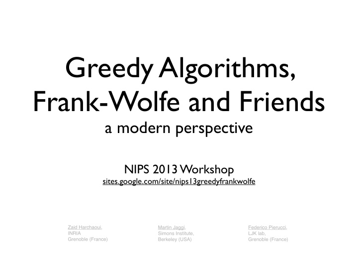 greedy algorithms frank wolfe and friends