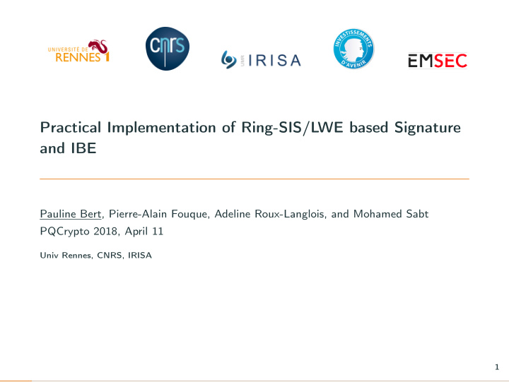 practical implementation of ring sis lwe based signature