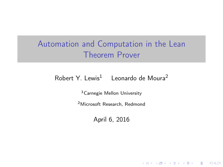 automation and computation in the lean theorem prover