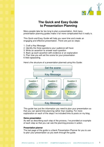 The Quick and Easy Guide  to Presentation Planning  Many people take far too long to plan a