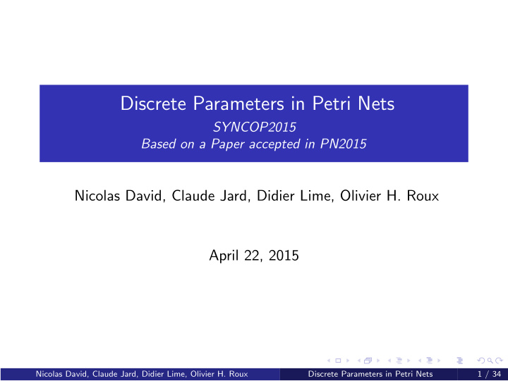 discrete parameters in petri nets