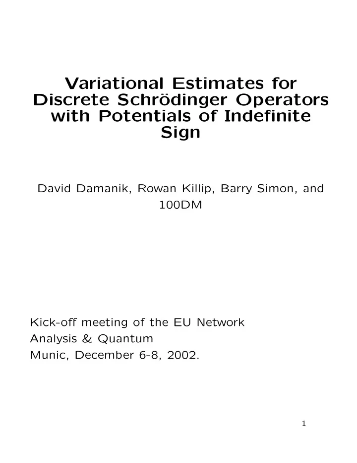 variational estimates for discrete schr odinger operators