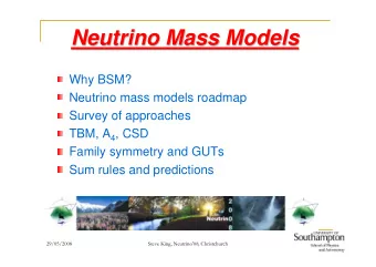 Neutrino Mass Models  Neutrino Mass Models  Why BSM?  Neutrino mass models roadmap  Survey of