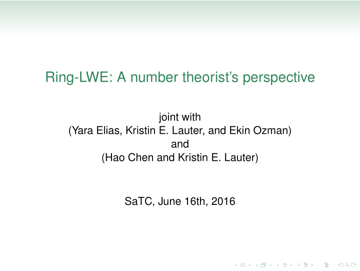 ring lwe a number theorist s perspective