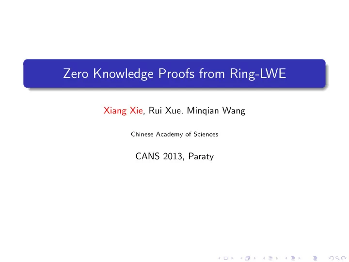 zero knowledge proofs from ring lwe