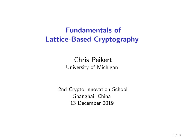 fundamentals of lattice based cryptography chris peikert