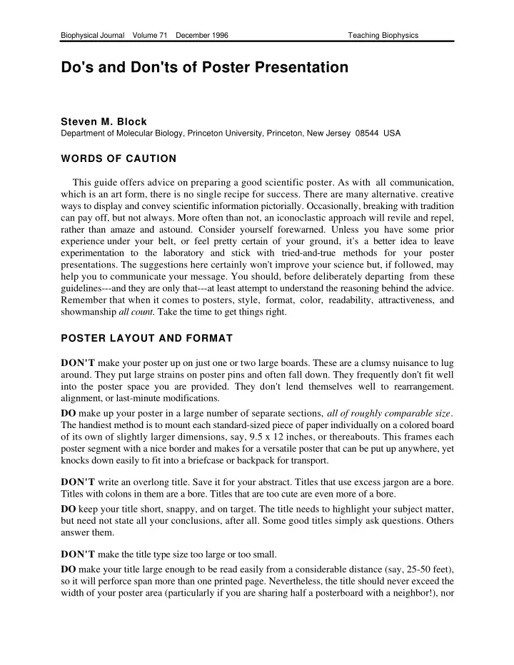 do s and don ts of poster presentation
