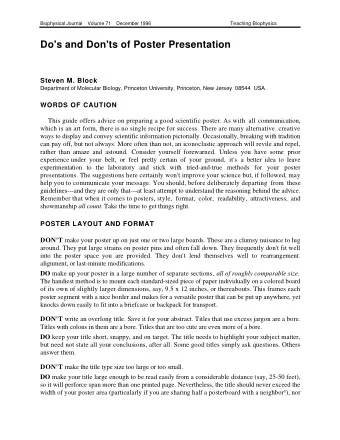 Do's and Don'ts of Poster Presentation  Steven M. Block  Department of Molecular Biology, Princeton