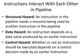 Instructions Interact With Each Other  in Pipeline  Structural Hazard: An instruction in the