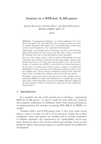 Journey to a RTE-free X.509 parser Arnaud Ebalard , Patricia Mouy , and Ryad Benadjila