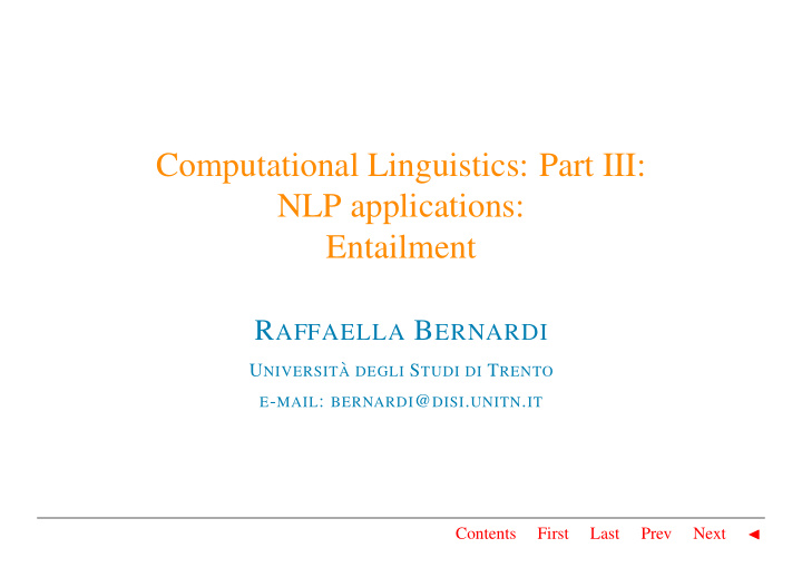 computational linguistics part iii nlp applications